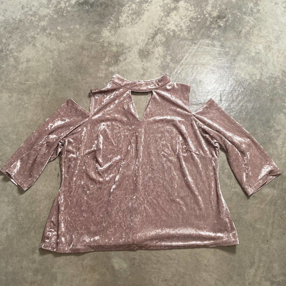 Zac Rachel Shirt Womens Size 3X Pink Velvet Open Shoulder Top Holiday 3/4 Sleeve